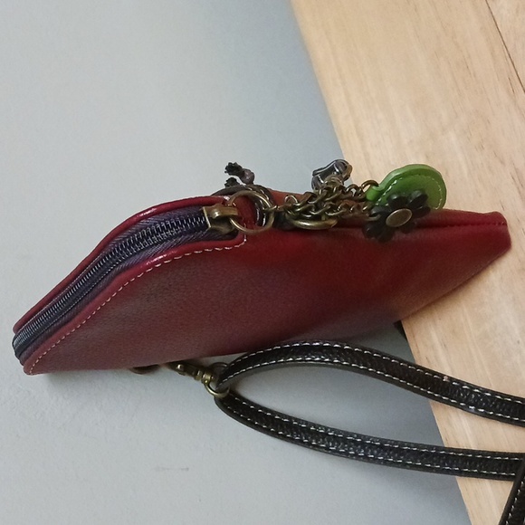 Chala Cellphone Bee Crossbody Bag Burgundy Vegan Leather - Picture 5 of 13